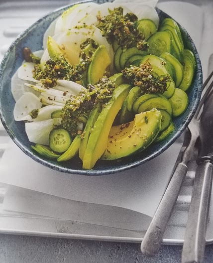 Morning Bowl cucumber radish with pistachio pesto