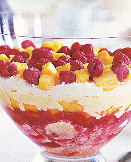 Mango, raspberry and passionfruit trifle