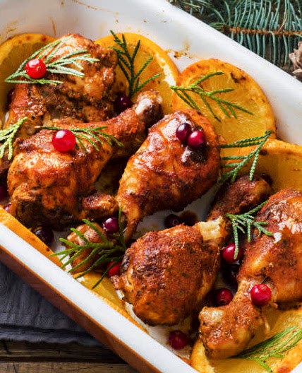 Pilons de poulet aux oranges et canneberges