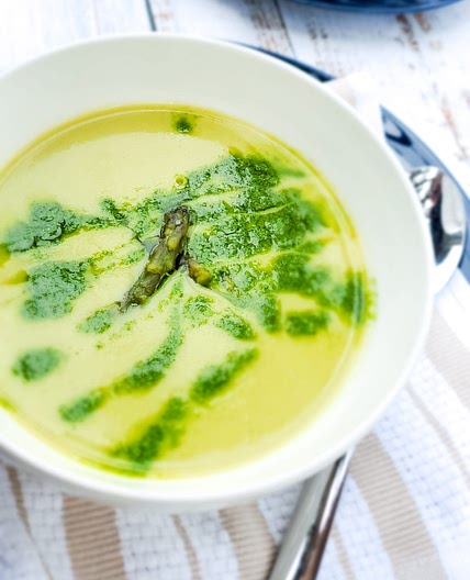 Cream Of Asparagus Soup With Lemon-Cilantro Pesto