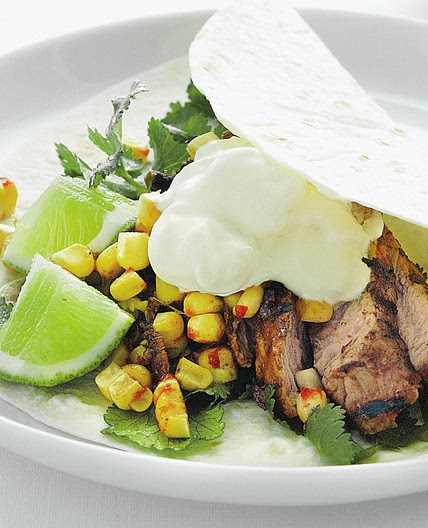 Chargrilled pork tortillas with charred chilli corn