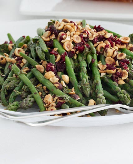 Asparagus and beans with hazelnut cranberry dressing
