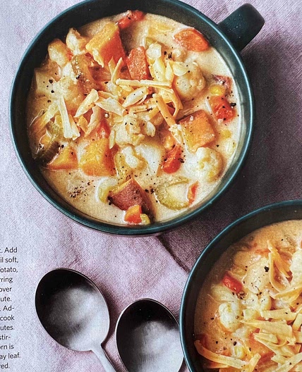 Cheesy Cauliflower & Sweet Potato Soup 