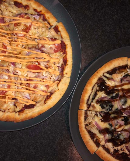 Bbq chicken pizza and peri peri chicken pizza