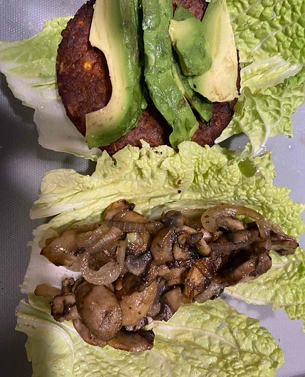 Black bean burgers with cabbage bun