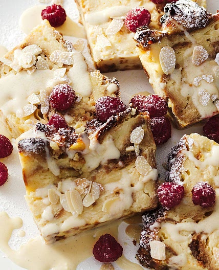 Almond croissant pudding with creme anglaise