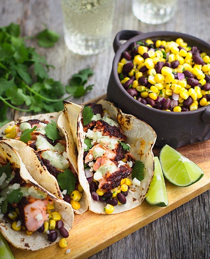 Blackened Salmon Tacos with Avocado Sauce