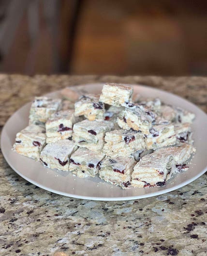 Milk nougat bites or Snowflake crisps