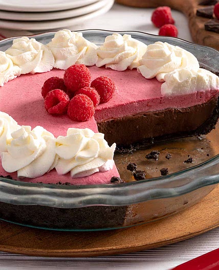 No Bake Chocolate Raspberry Cream Pie