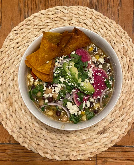 Vegetarian pozole verde soup