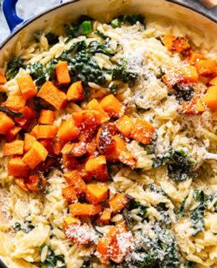 Creamy orzo pasta with roasted butternut squash