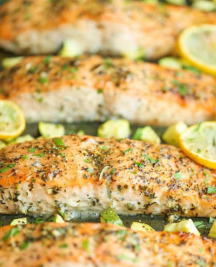 One Pan Lemon Herb Salmon and Zucchini