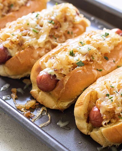 French Onion Hot Dogs