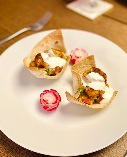 Shrimp Taco Cups with chunky Avocado Salsa