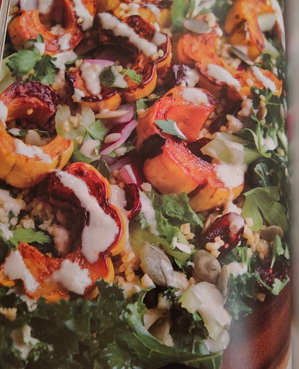 Squash, millet and kale salad with lemon-tahini dressing