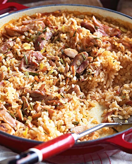 Oven-baked tomato and chicken risotto