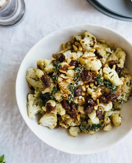 Za'atar Roasted Cauliflower with Dates, Pine Nuts and Thyme