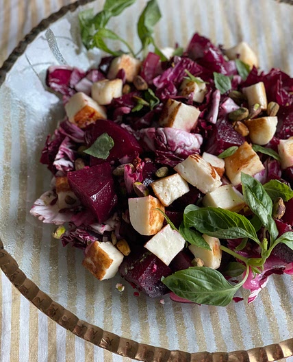 Beet & Radicchio Salad with Seared Halloumi
