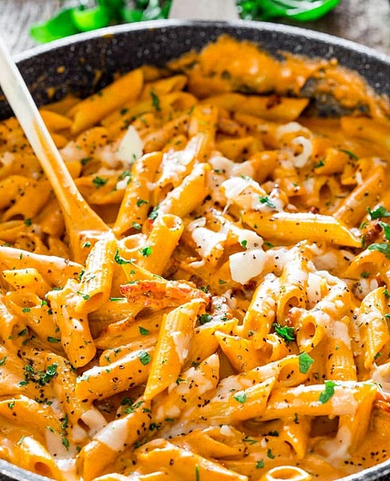 Roasted Red Pepper and Pecan Pesto Penne