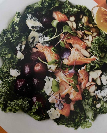 Roasted Grape & Salmon Kale Salad