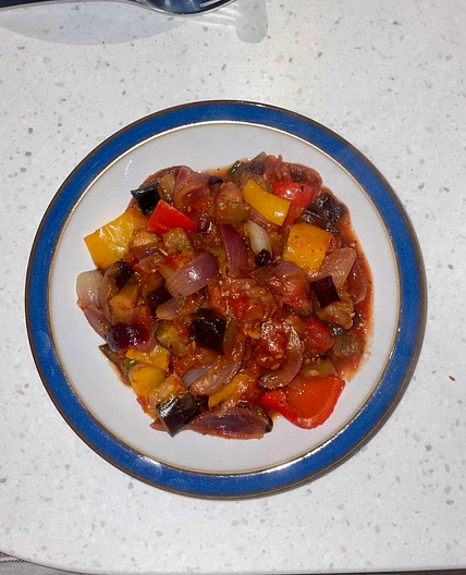 Ratatouille and halloumi bake