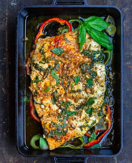 Easy Baked Fish with Garlic and Basil