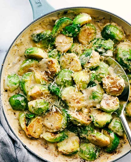 Creamy Garlic Parmesan Brussels Sprouts