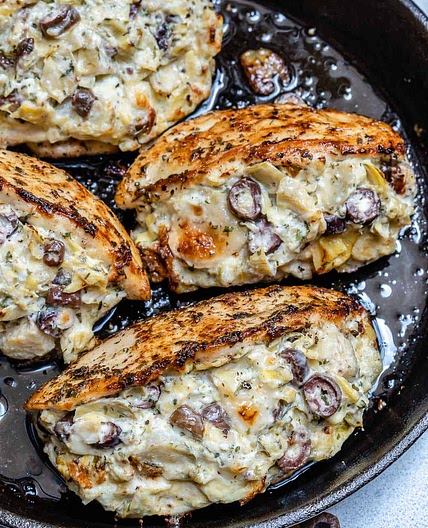 Creamy Olive Artichoke Stuffed Chicken