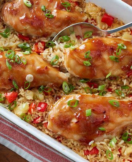 Teriyaki Chicken and Pineapple Rice Casserole