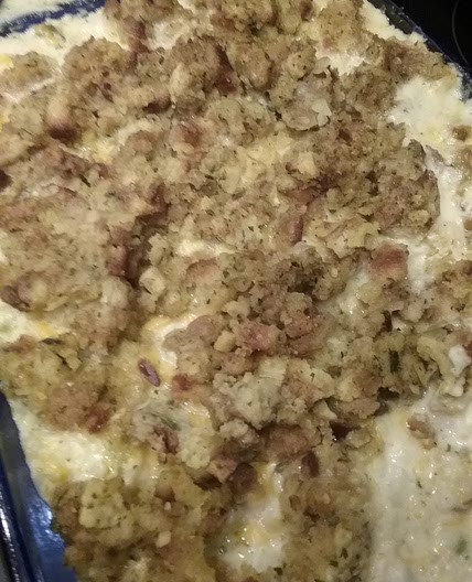 Cheesy Turkey, Cauliflower rice veggie casserole
