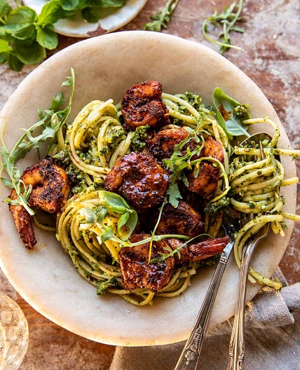 Cajun Garlic Butter Shrimp with Creamy Pesto Pasta