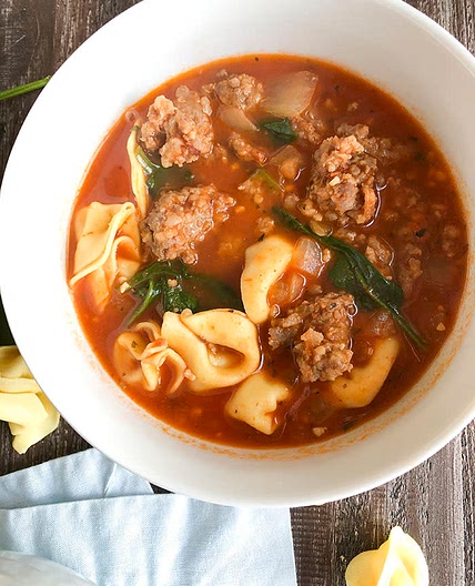 Tortellini Soup with Italian Sausage & Spinach