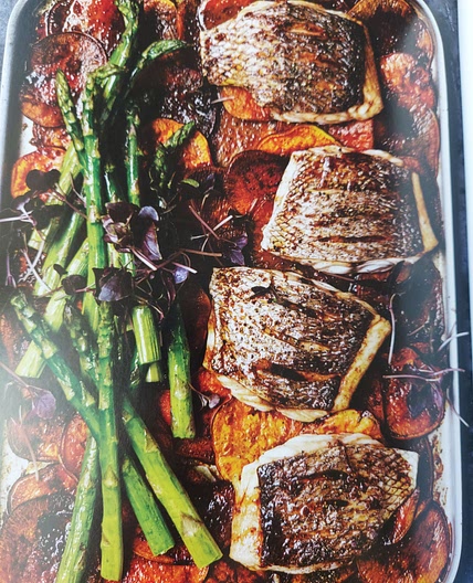 Sesame Soy Fish with Asparagus and Sweet Potato