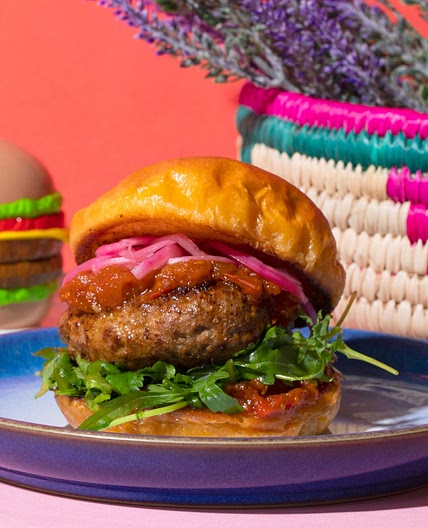Feta Stuffed Lamb Burgers with Harissa Aubergine Jam