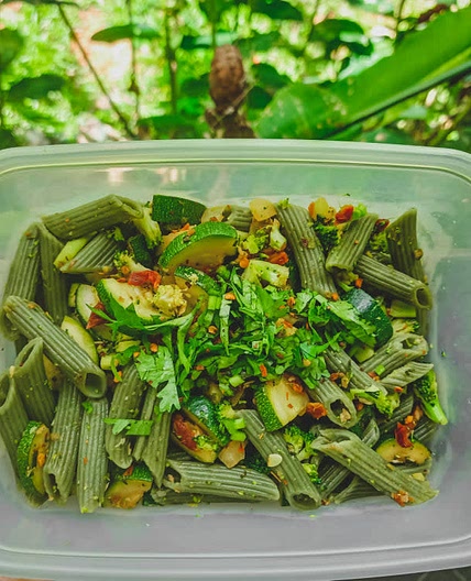 Pasta with Zucchini & Sundried Tomato, Lentils & Capers