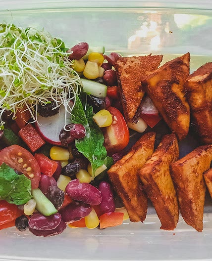 BBQ Tofu with Mixed Beans Salad