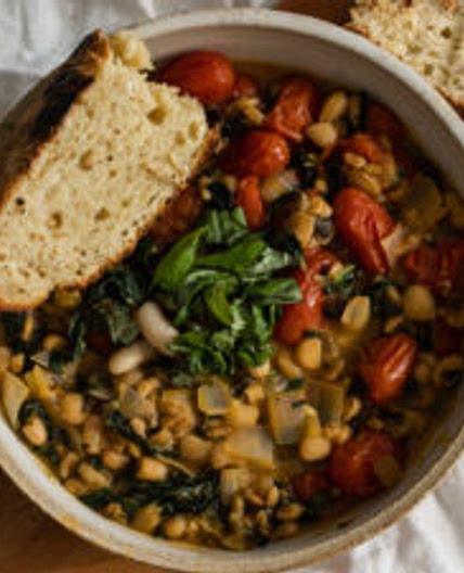 Roasted Tomato and White Bean Stew with Farro (vegan)