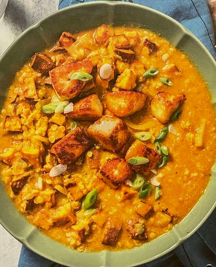 Mango Chutney Roasted Halloumi & Sweet Potato Dal with Naan Dal