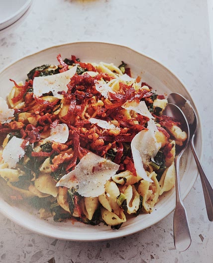 Creamy Cannellini Pasta with Spicy Salami and Walnut Topping
