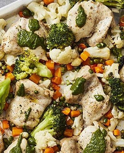 Sheet Pan Chicken with Veggies and Chimichurri Sauce
