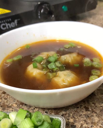 Homemade soup with frozen Wonton 