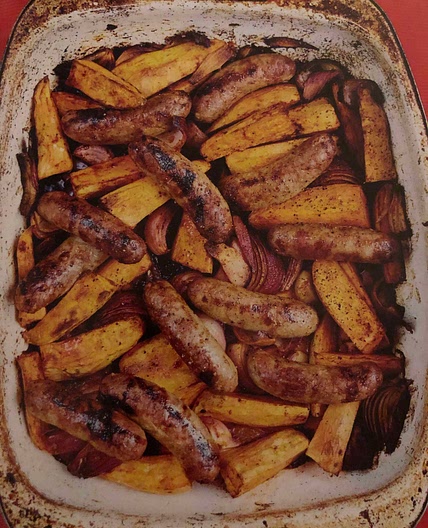Smoky Sausage, Sweet Potato & Red Onion Traybake