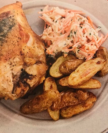 Herb-roasted Chicken and Fingerlings with Celery Root & Carrot Remoulade