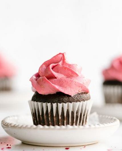 Healthy Small Batch Mini Chocolate Cupcakes with Raspberry Frosting