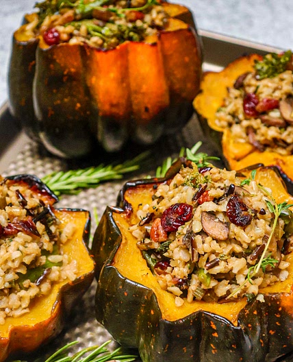 Vegan Wild Rice Stuffed Acorn Squash
