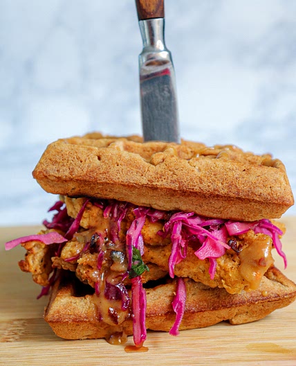 Vegan "Chicken" N Waffle Sandwich (gluten free, air fried)