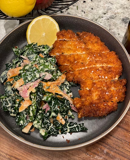 Crispy Chicken Cutlet w Kale Salad