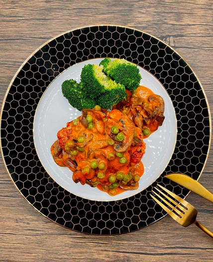 Chicken with Tomato and Mushroom Cream Sauce