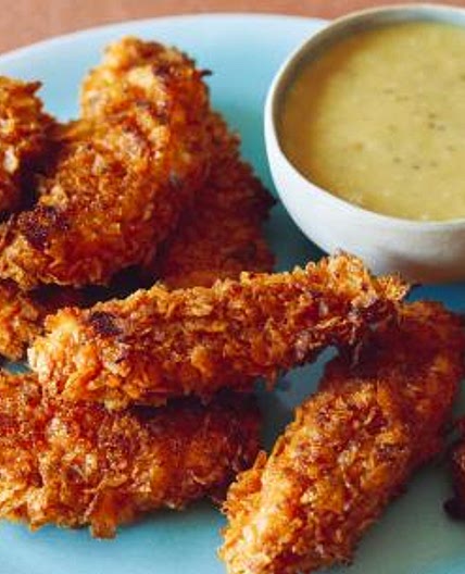 Potato Chip-Crusted Chicken Strips with Honey Mustard Dipping Sauce