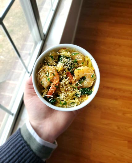Spaghetti Squash with Garlic Shrimp